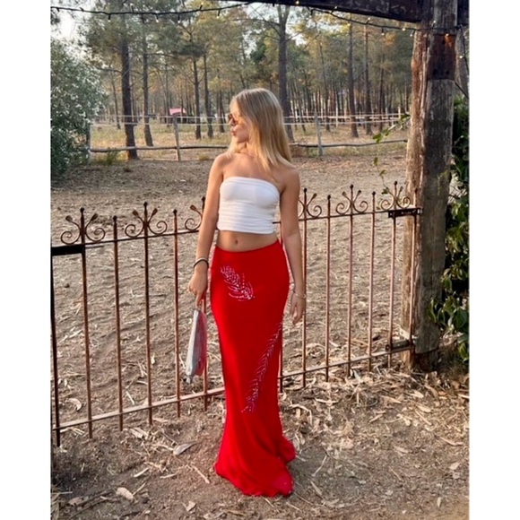 Zara rhinestone embellished draped maxi skirt red - Picture 3 of 11